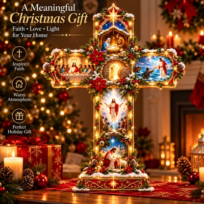 🎄✝️ The Story of Jesus™ – Lighted 3D Christmas Cross with 6 Biblical Scenes