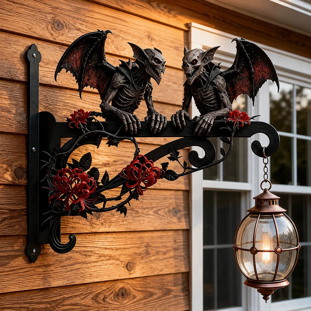 Outdoor Halloween wall hook display idea