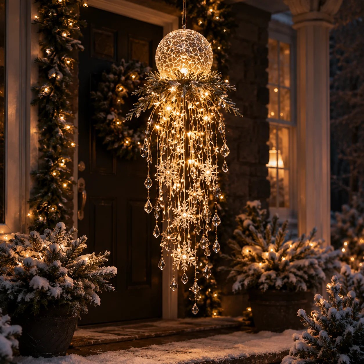 Crystal Cascade Christmas Light™ – Hanging Snowflake & Crystal LED Porch Décor ✨❄️