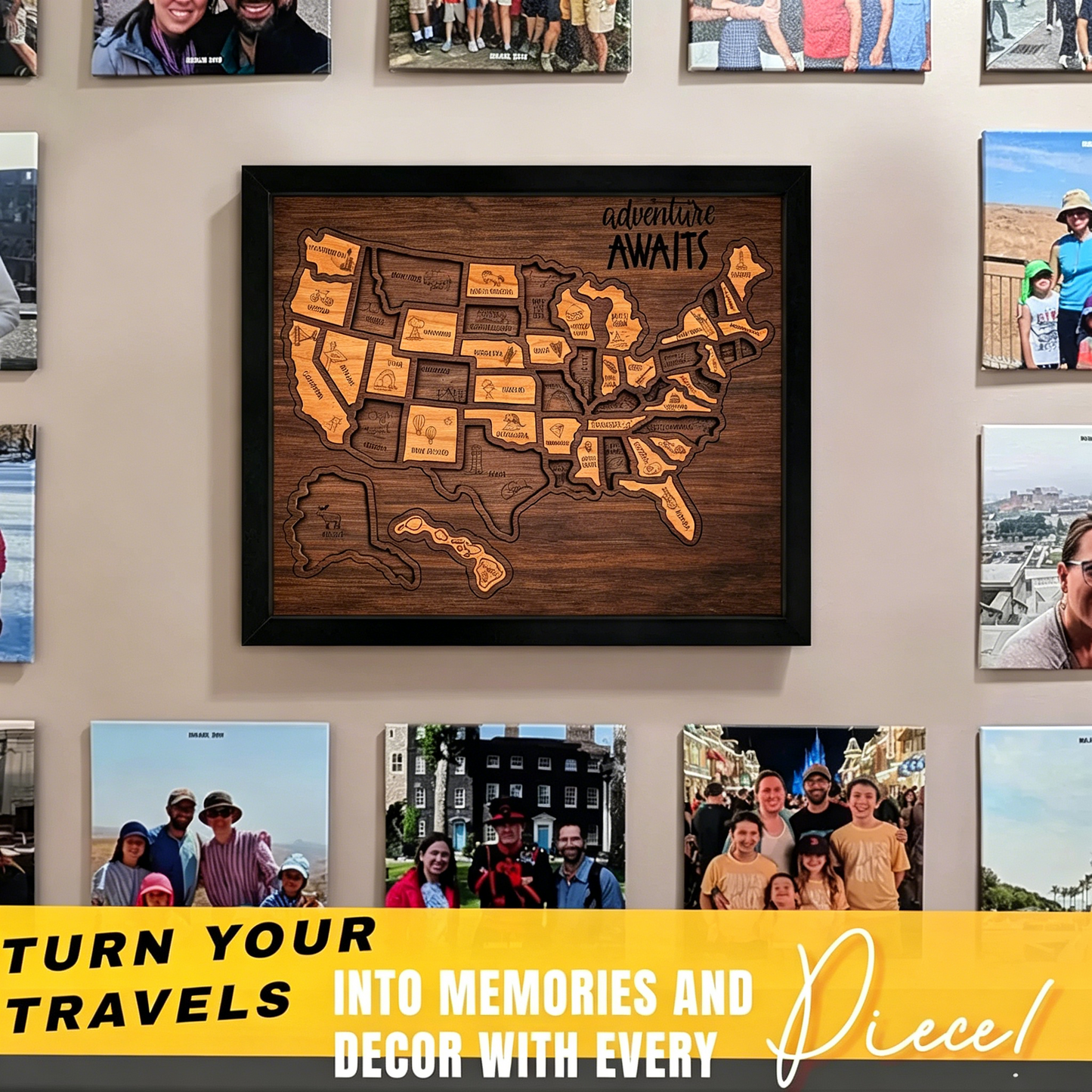 🔥Last Day 50% OFF -🇺🇸 Wooden USA Travel Map Puzzle🧩A Stylish Way to Track Your Journey