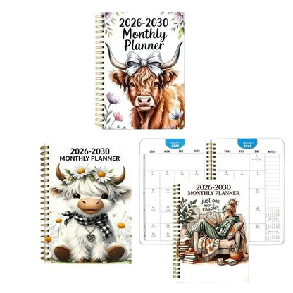 2026–2030 Five-Year Monthly Planner – Highland Cow Spiral Organizer for Home, Work & Important Dates
