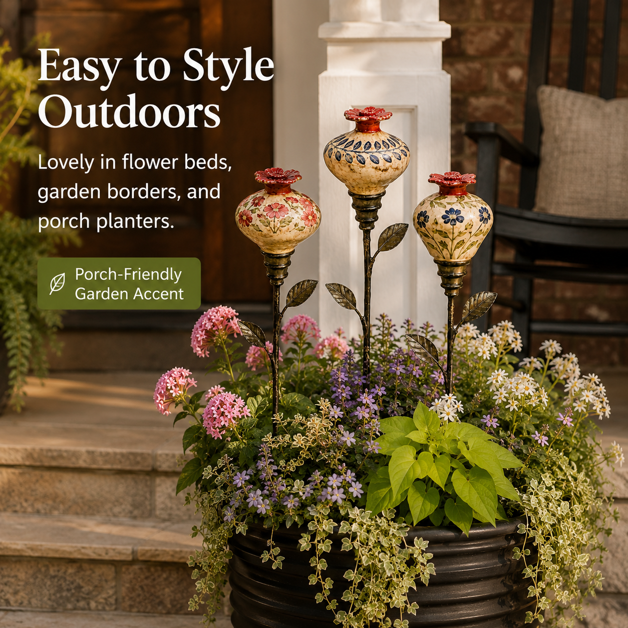 Retro hummingbird feeder garden pole