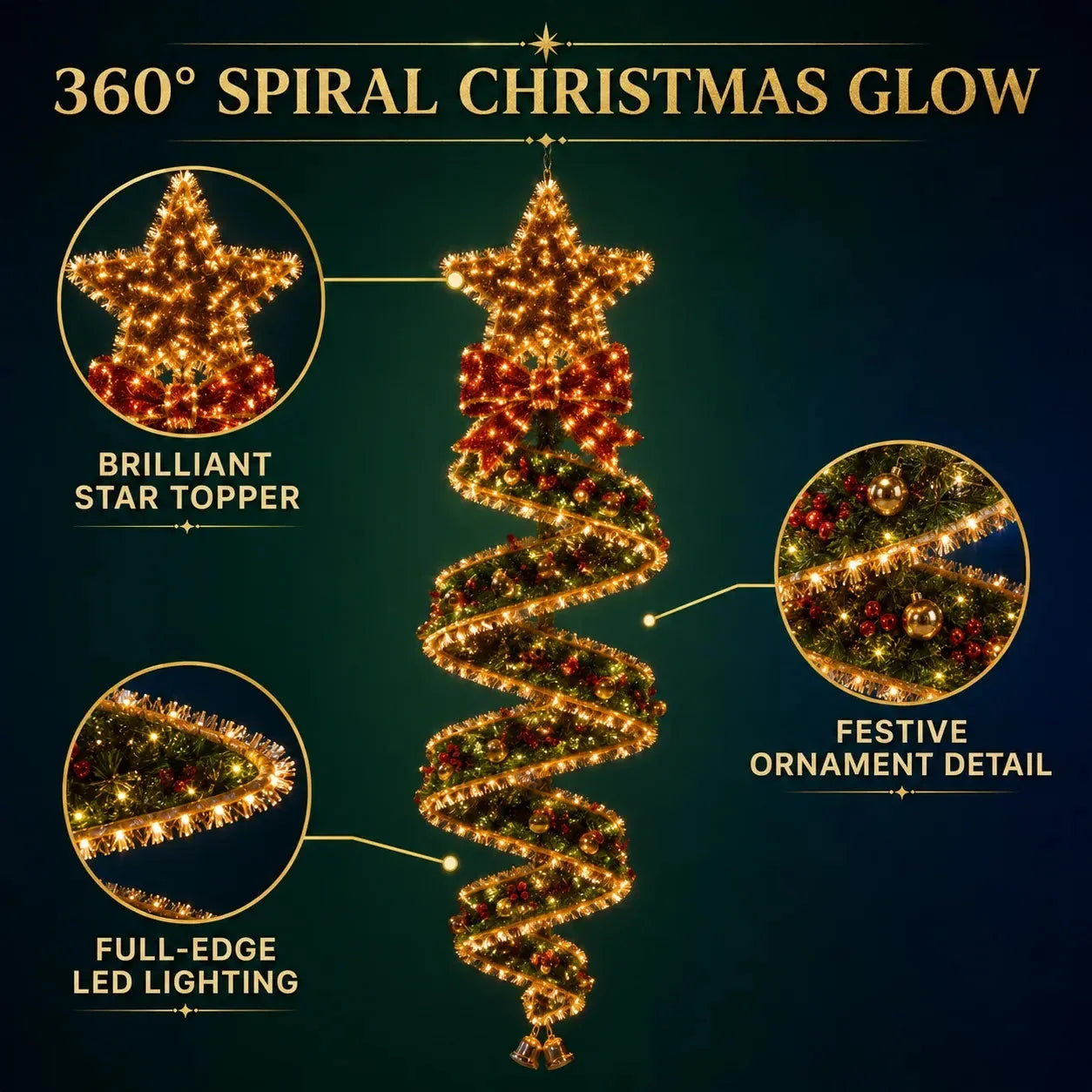 ✨ Christmas Magic Spiral Hanging LED Lights – 3D Floating Holiday Decor Collection
