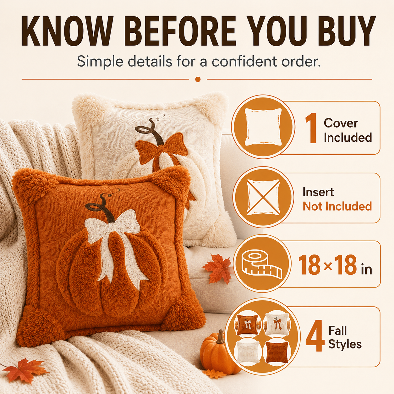 Jacquard Pumpkin Pillow Covers – 18x18 Inch