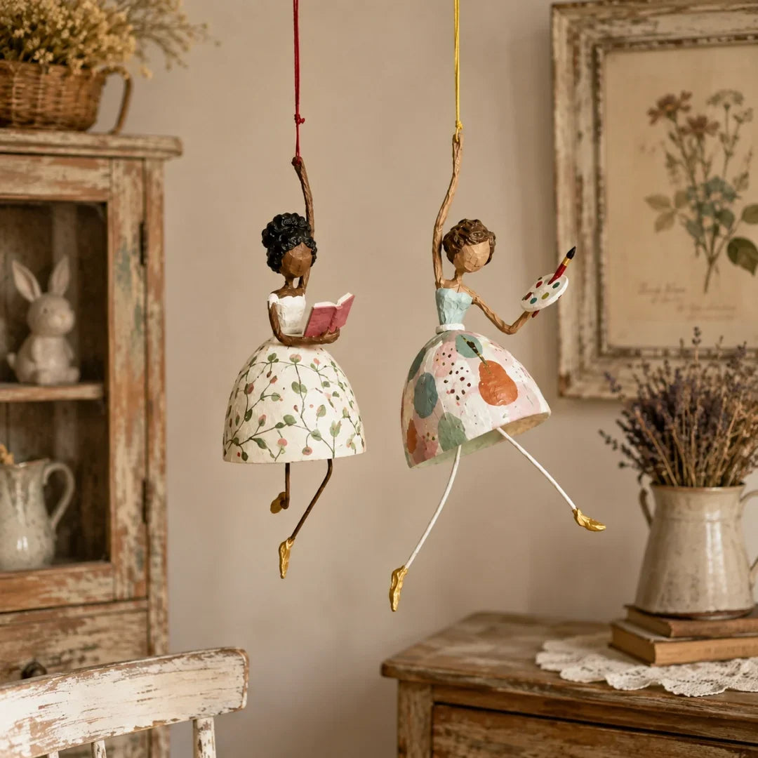 💐 Whimsical Dancing Lady Hanging Ornament – Charming Swaying Folk-Art Decor for Porch & Home