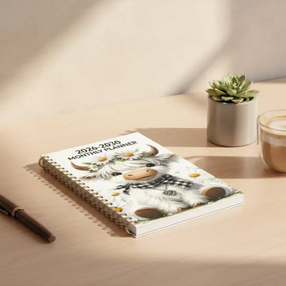 2026–2030 Five-Year Monthly Planner – Highland Cow Spiral Organizer for Home, Work & Important Dates
