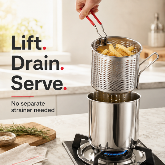 🔥Hot Sale - 50% OFF🔥🍟 Personal Mini Deep Fryer Set – Stainless Steel Pot with Lift-Out Draining Basket & Food Tongs