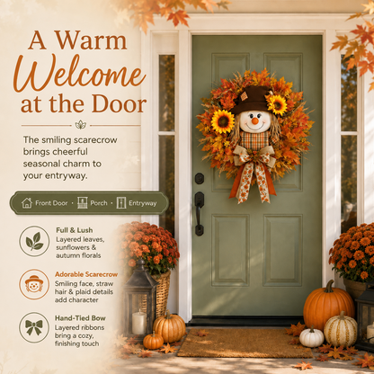 🔥🍁 Fall Favorite – Lighted Scarecrow Front Door Wreath