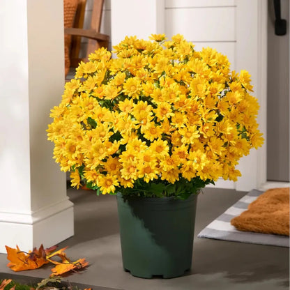 Artificial Sunset Mums – 5-Bundle UV-Resistant Outdoor Fall Flowers for Porch & Planters
