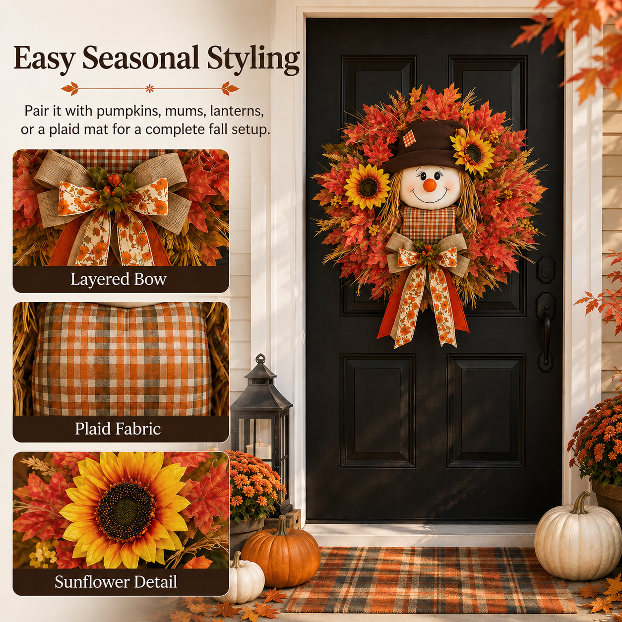 🔥🍁 Fall Favorite – Lighted Scarecrow Front Door Wreath
