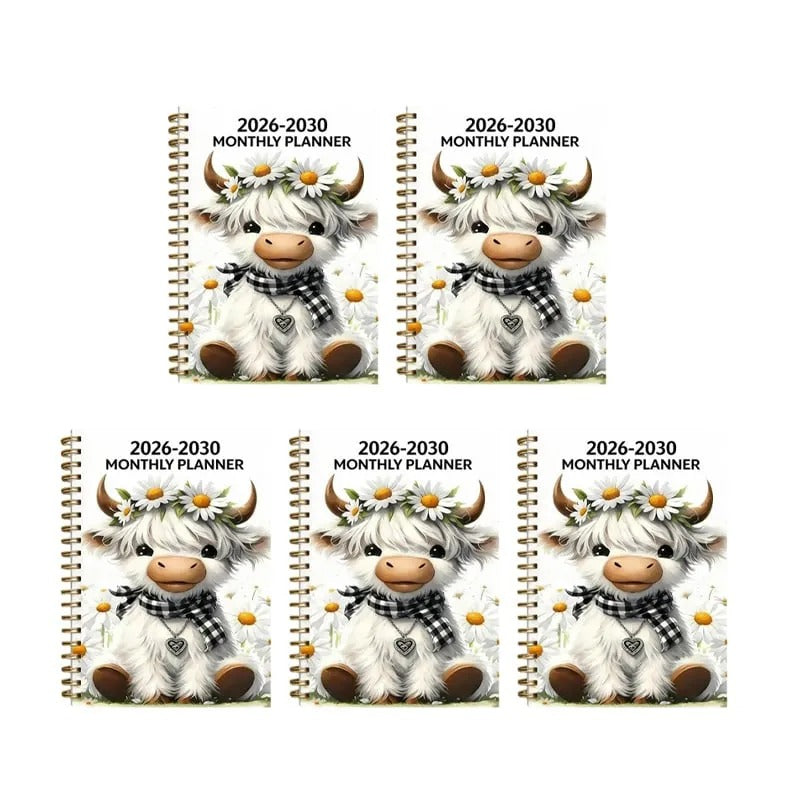 2026–2030 Five-Year Monthly Planner – Highland Cow Spiral Organizer for Home, Work & Important Dates