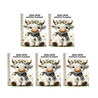2026–2030 Five-Year Monthly Planner – Highland Cow Spiral Organizer for Home, Work & Important Dates