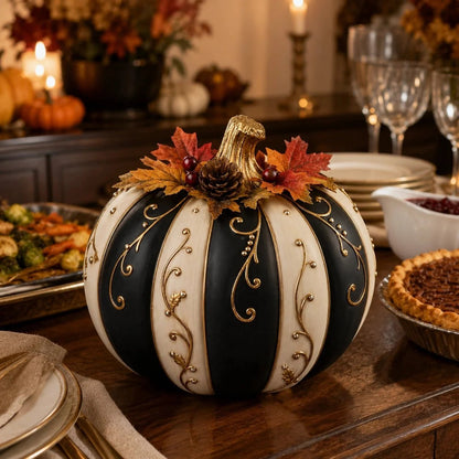 🎉Lighted Black & Ivory Pumpkin Decor with Remote