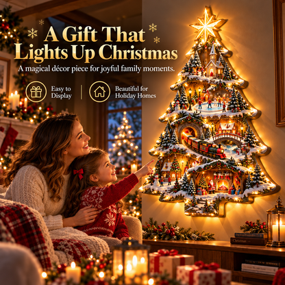 🎄✨ Christmas Wonderland – 3D Lighted Christmas Tree Wall Art with Magical Winter Village