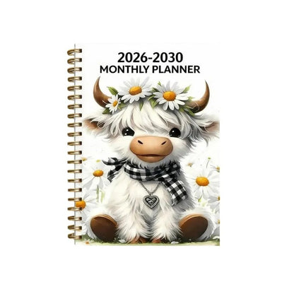 2026–2030 Five-Year Monthly Planner – Highland Cow Spiral Organizer for Home, Work & Important Dates