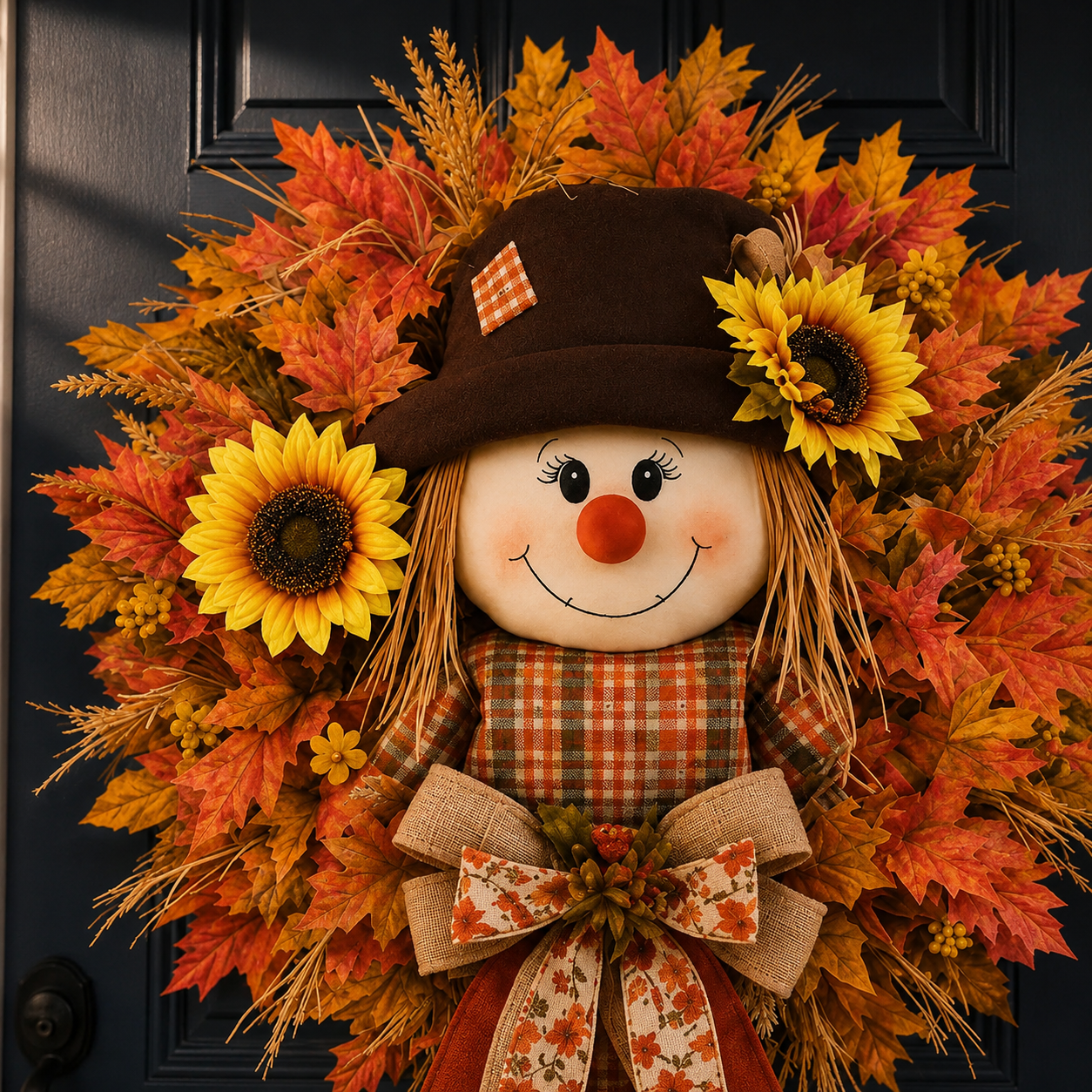 🔥🍁 Fall Favorite – Lighted Scarecrow Front Door Wreath