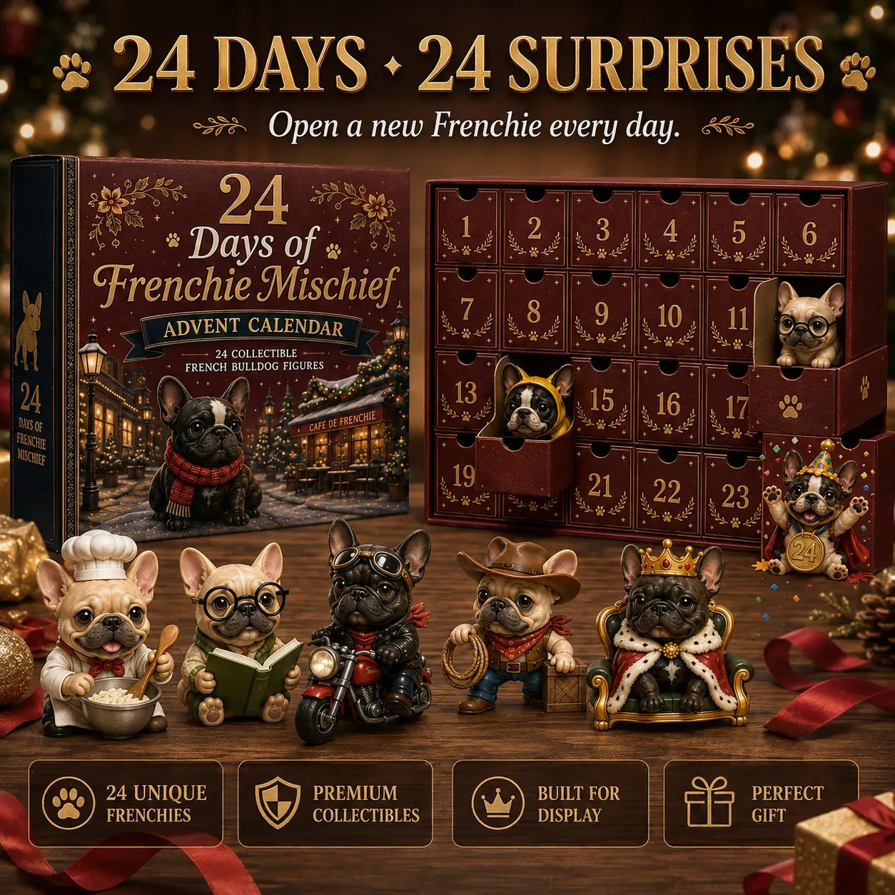 🔥Last day with huge discounts! 🐶 24-Day French Bulldog Christmas Advent Calendar🎄✨
