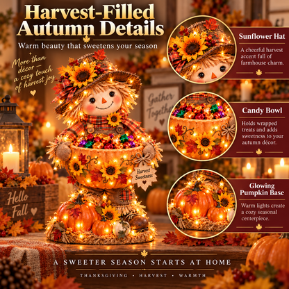 🍂 Harvest Buddy™ – Lighted Scarecrow Candy Bowl & Thanksgiving Centerpiece