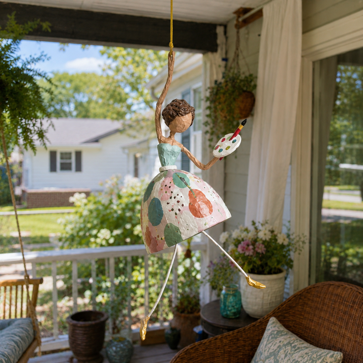 💐 Whimsical Dancing Lady Hanging Ornament – Charming Swaying Folk-Art Decor for Porch & Home