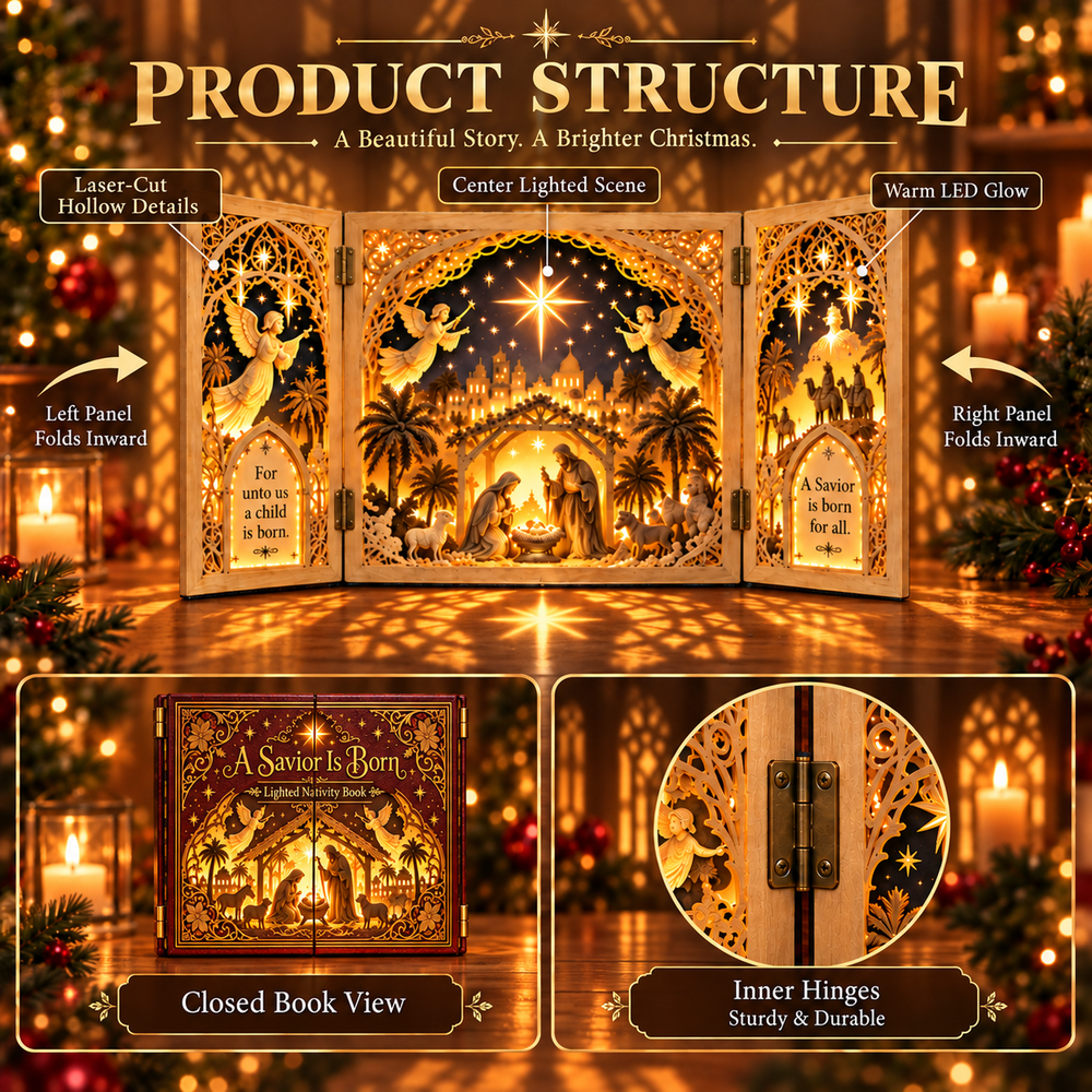 Nativity storybook folding structure and hinge design