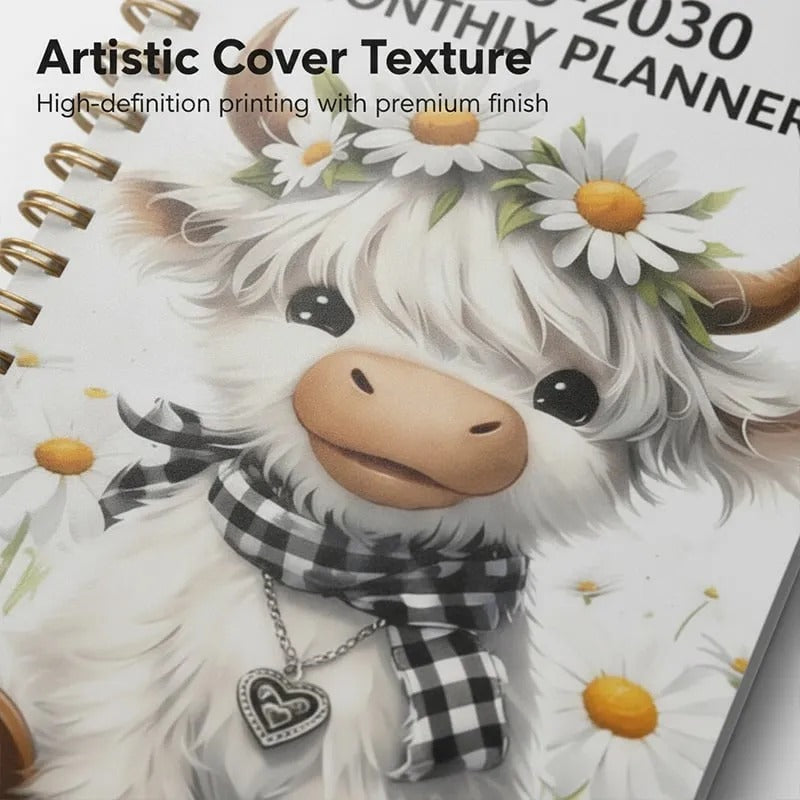 2026–2030 Five-Year Monthly Planner – Highland Cow Spiral Organizer for Home, Work & Important Dates