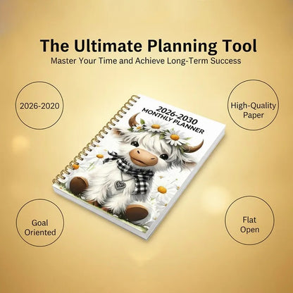 2026–2030 Five-Year Monthly Planner – Highland Cow Spiral Organizer for Home, Work & Important Dates