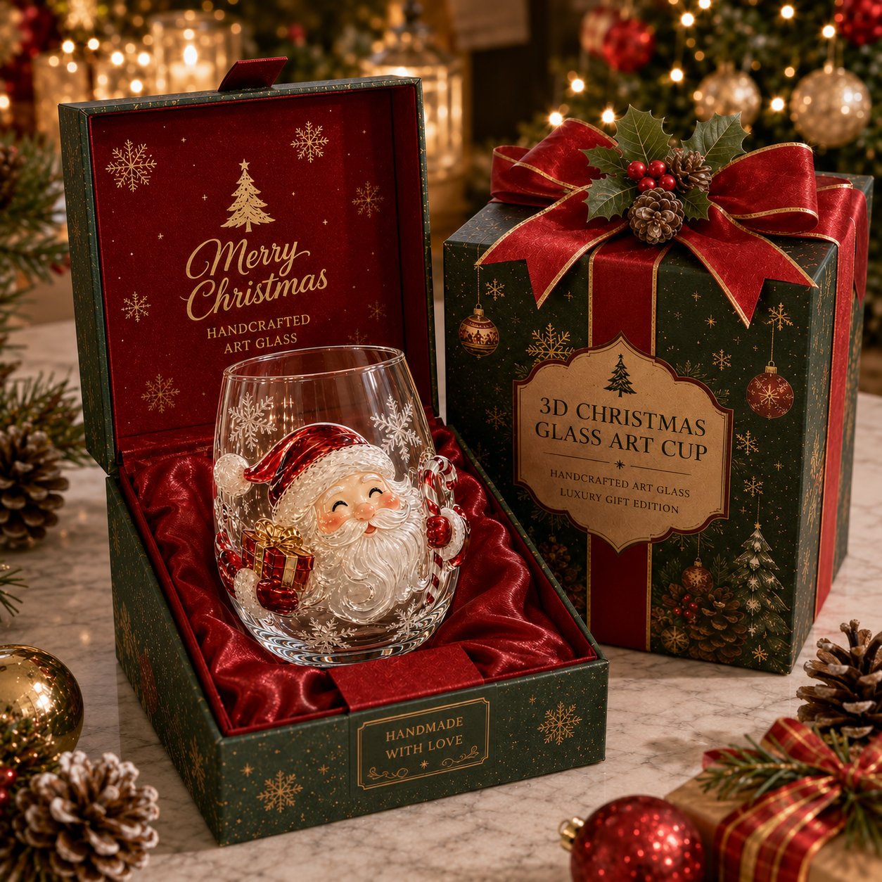 ✨🎅 LAST DAY 49% OFF –🎄 ✨ Magical Christmas 3D Glass Cup | Raised Festive Artwork, Sparkling Details & Holiday Gift Drinkware 🎅💎
