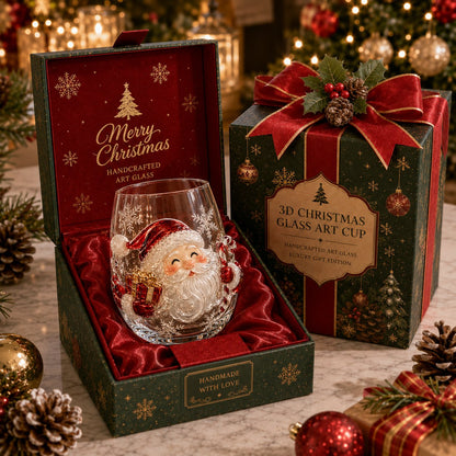 ✨🎅 LAST DAY 49% OFF –🎄 ✨ Magical Christmas 3D Glass Cup | Raised Festive Artwork, Sparkling Details & Holiday Gift Drinkware 🎅💎