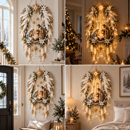 👼 Heavenly Angel Wings Nativity Light✨ – Lighted Christmas Wall Decor  ✈️