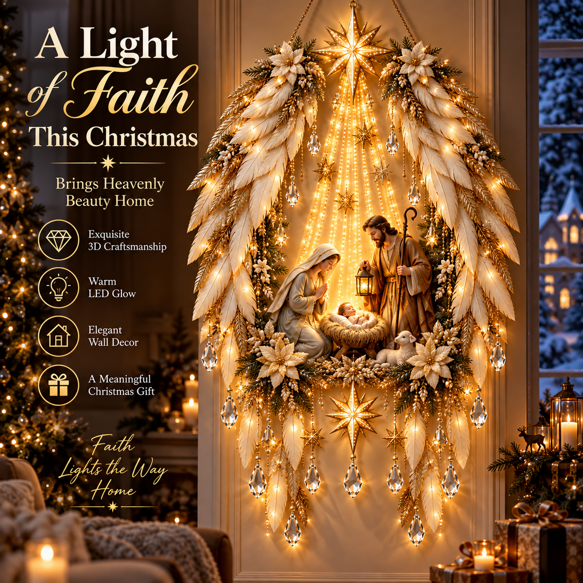 👼 Heavenly Angel Wings Nativity Light✨ – Lighted Christmas Wall Decor  ✈️