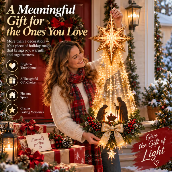 ✝️ Bethlehem Star of Faith™ – Lighted Nativity Wall Decor