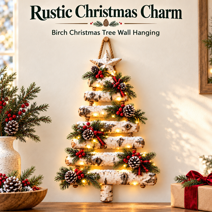 🎄 Woodland Glow – Lighted Birch Christmas Tree Wall Hanging