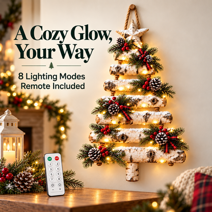 🎄 Woodland Glow – Lighted Birch Christmas Tree Wall Hanging