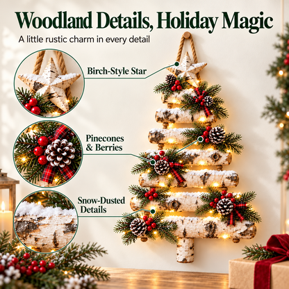 🎄 Woodland Glow – Lighted Birch Christmas Tree Wall Hanging