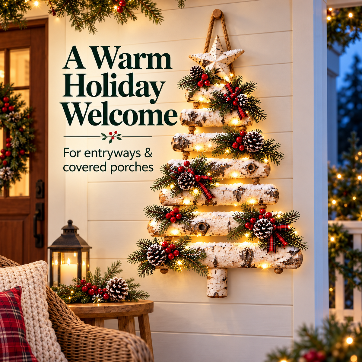 🎄 Woodland Glow – Lighted Birch Christmas Tree Wall Hanging