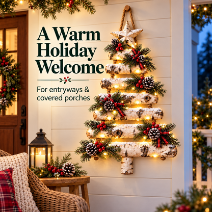 🎄 Woodland Glow – Lighted Birch Christmas Tree Wall Hanging