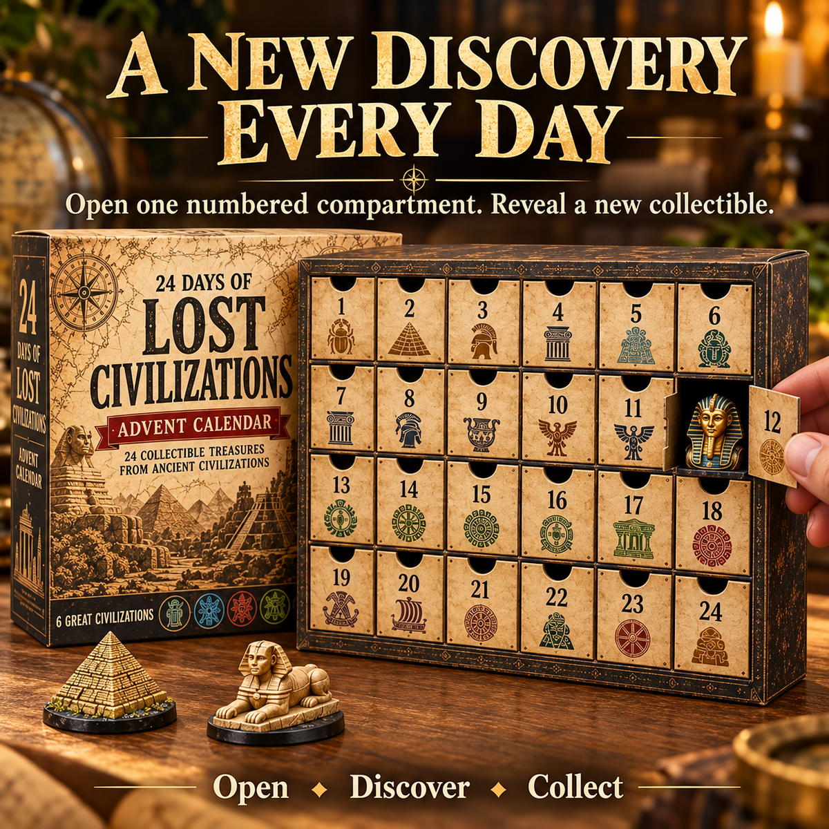 🎉2026 Lost Civilizations Archaeological Discovery Advent Calendar | 24 Ancient Treasures from 6 Great Civilizations（Acryl material）