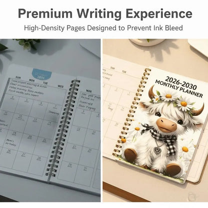 2026–2030 Five-Year Monthly Planner – Highland Cow Spiral Organizer for Home, Work & Important Dates