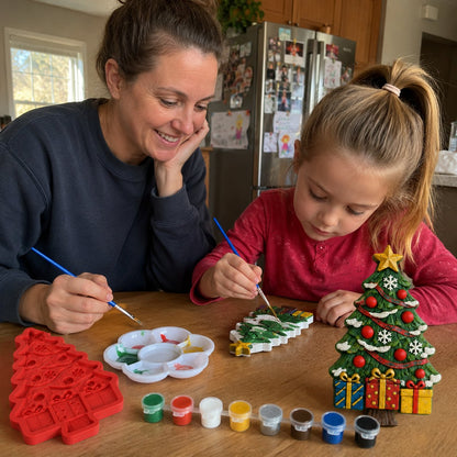🎉🎄 DIY Christmas Tree Mold & Paint Craft Kit | Reusable 3D Mold with 8 Acrylic Paints, 2 Brushes & Festive Detail Guide 🎨✨