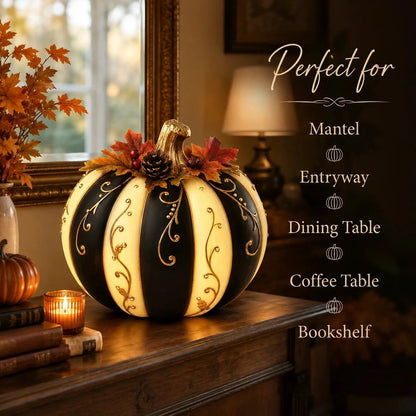 🎉Lighted Black & Ivory Pumpkin Decor with Remote