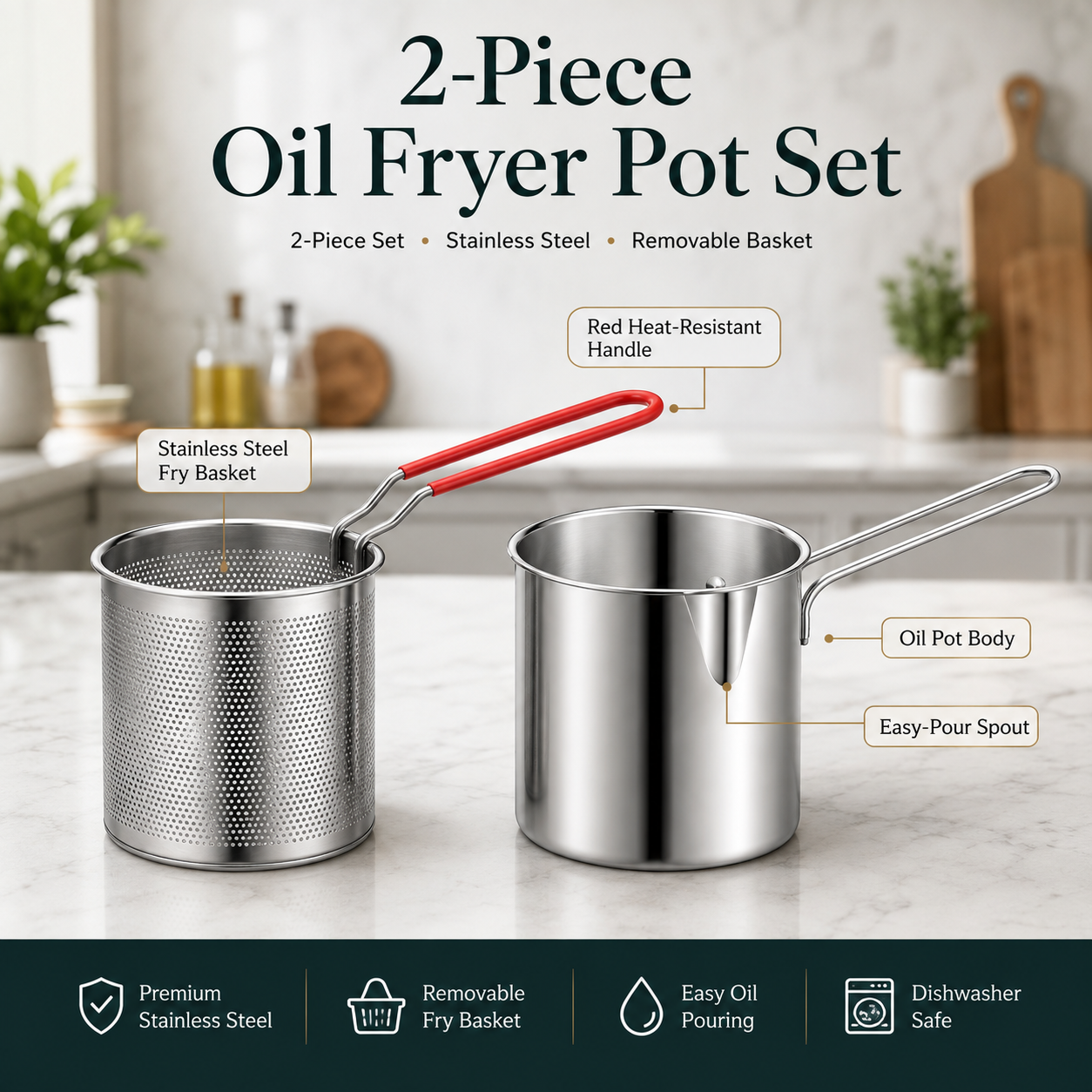 2026🔥🍟 Personal Mini Deep Fryer Set – Stainless Steel Pot with Lift-Out Draining Basket & Food Tongs