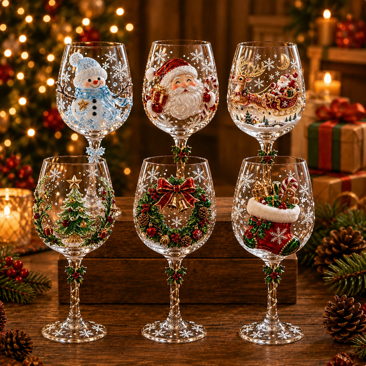 ⏳ Last Day 50% OFF🔥Christmas 3D Wine Glass Collection Gift Box Set✨