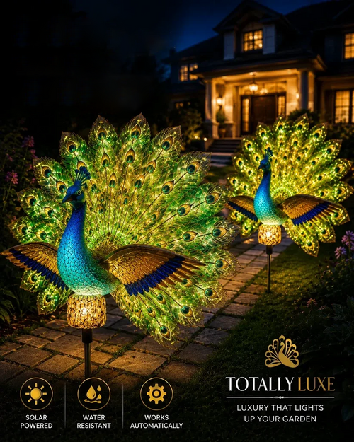 Solar Peacock Garden Sculpture – Lifelike Color Glowing Outdoor Yard Landscape Ornament
