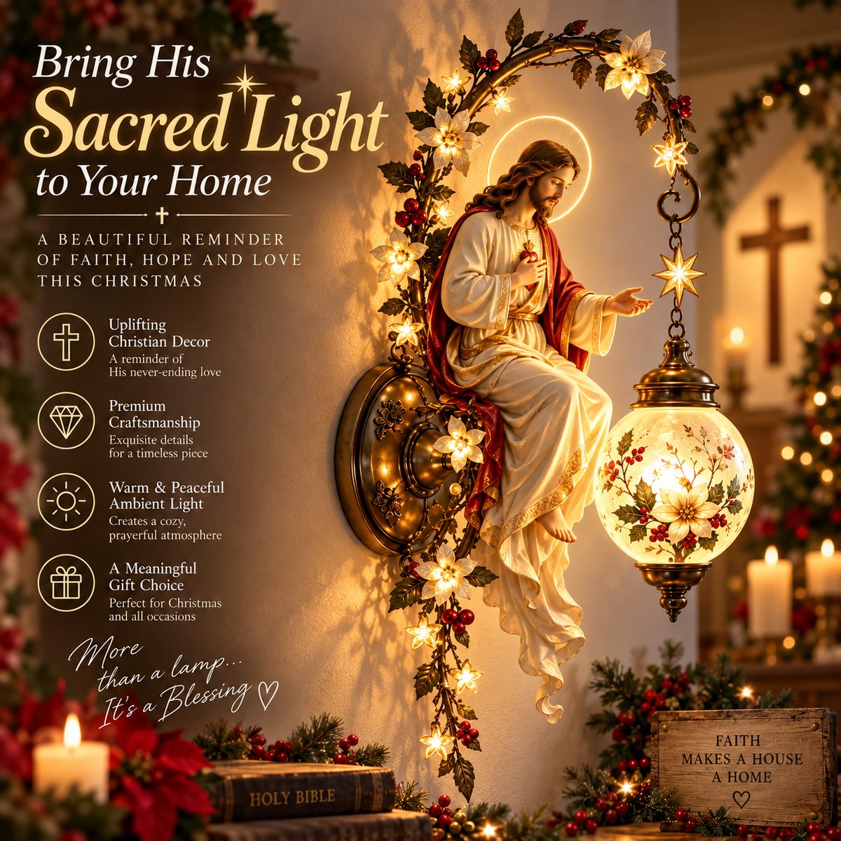 Jesus Sacred Light Christian Christmas Wall Lamp