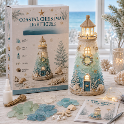 ⏳ Last Day 50% OFF – 🌊 Beginner-Friendly DIY Lighted Sea Glass-Style Lighthouse Kit Collection | Complete Kit with Sea Glass-Style Pieces, LED Lights & Step-by-Step Guide Included 💕