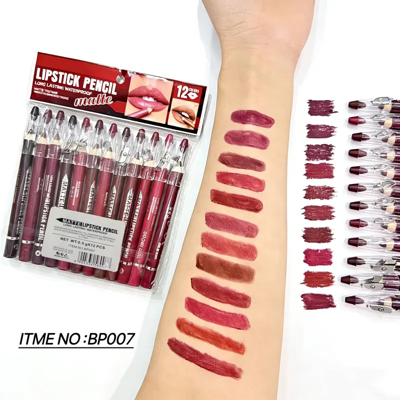 12Pcs Matte Lip Liner With Sharpener Set Waterproof Smudgeproof Precise Contour Lipstick Pens 🖌️