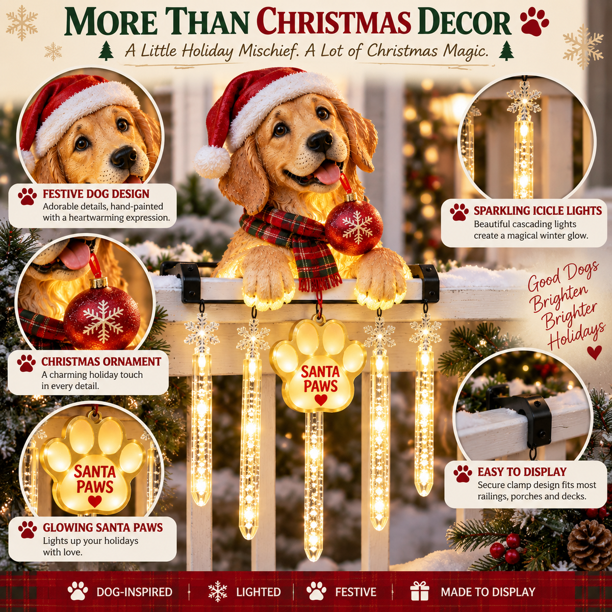 Santa Paws Christmas decoration product features