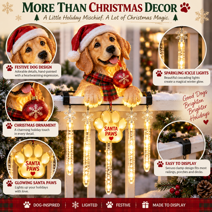 🐾 Santa Paws Christmas Porch Glow – Lighted Dog Railing Decor 🎄✨