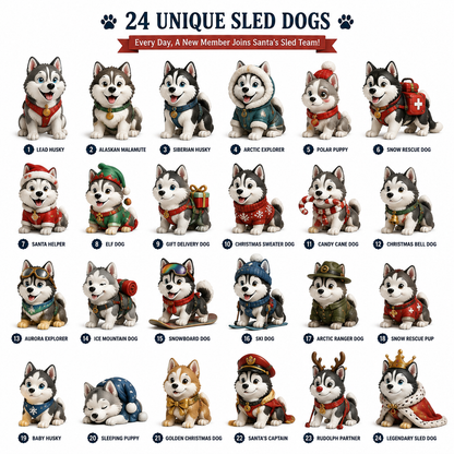 🎄🐕Christmas Gift For Kids – 24 Days Sled Dog Surprise Calendar With Cute Arctic Puppy Collection