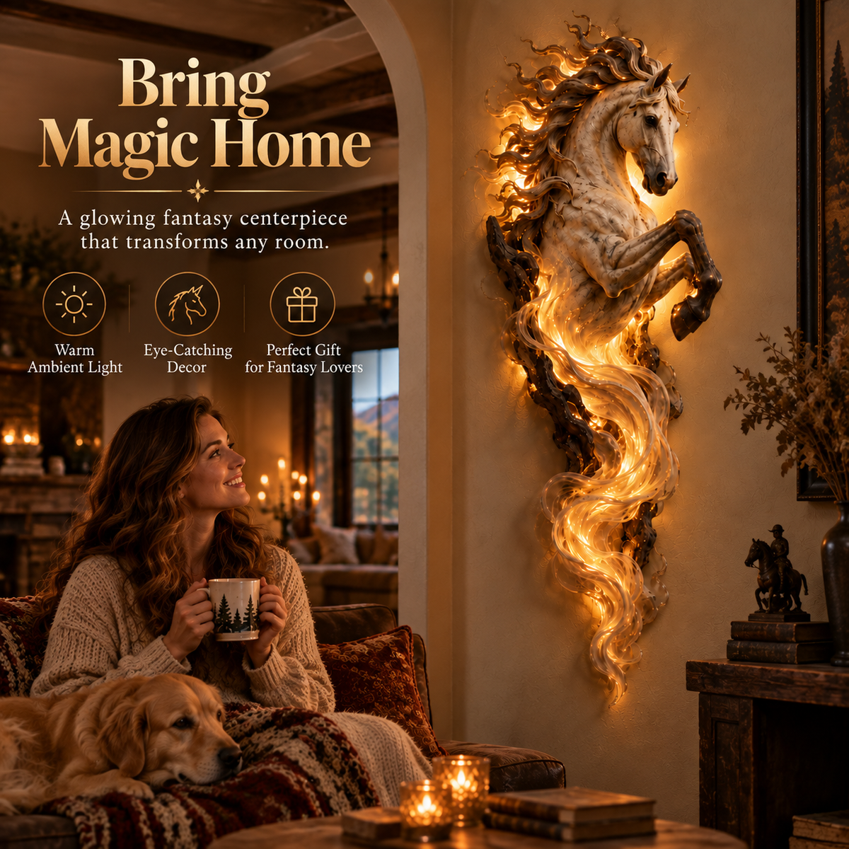 ✨ Celestial Flame™ Unicorn Wall Sculpture – Sculptural Beauty by Day, Warm Magic by Night